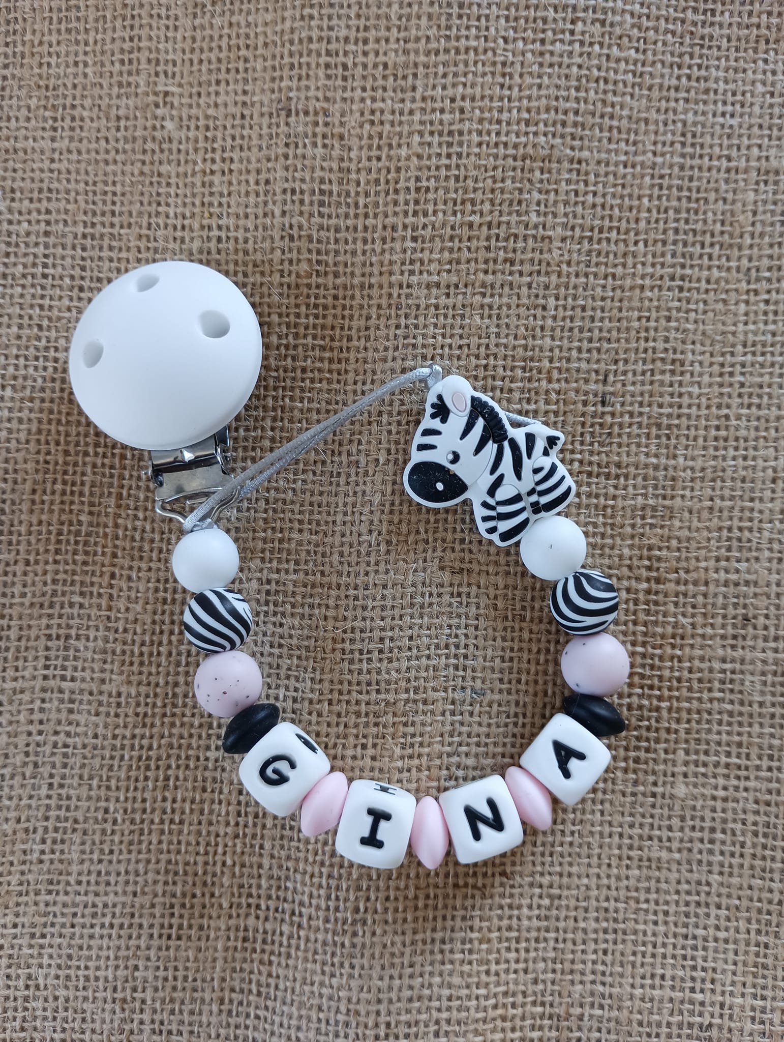 Attache tétine zèbre silicone