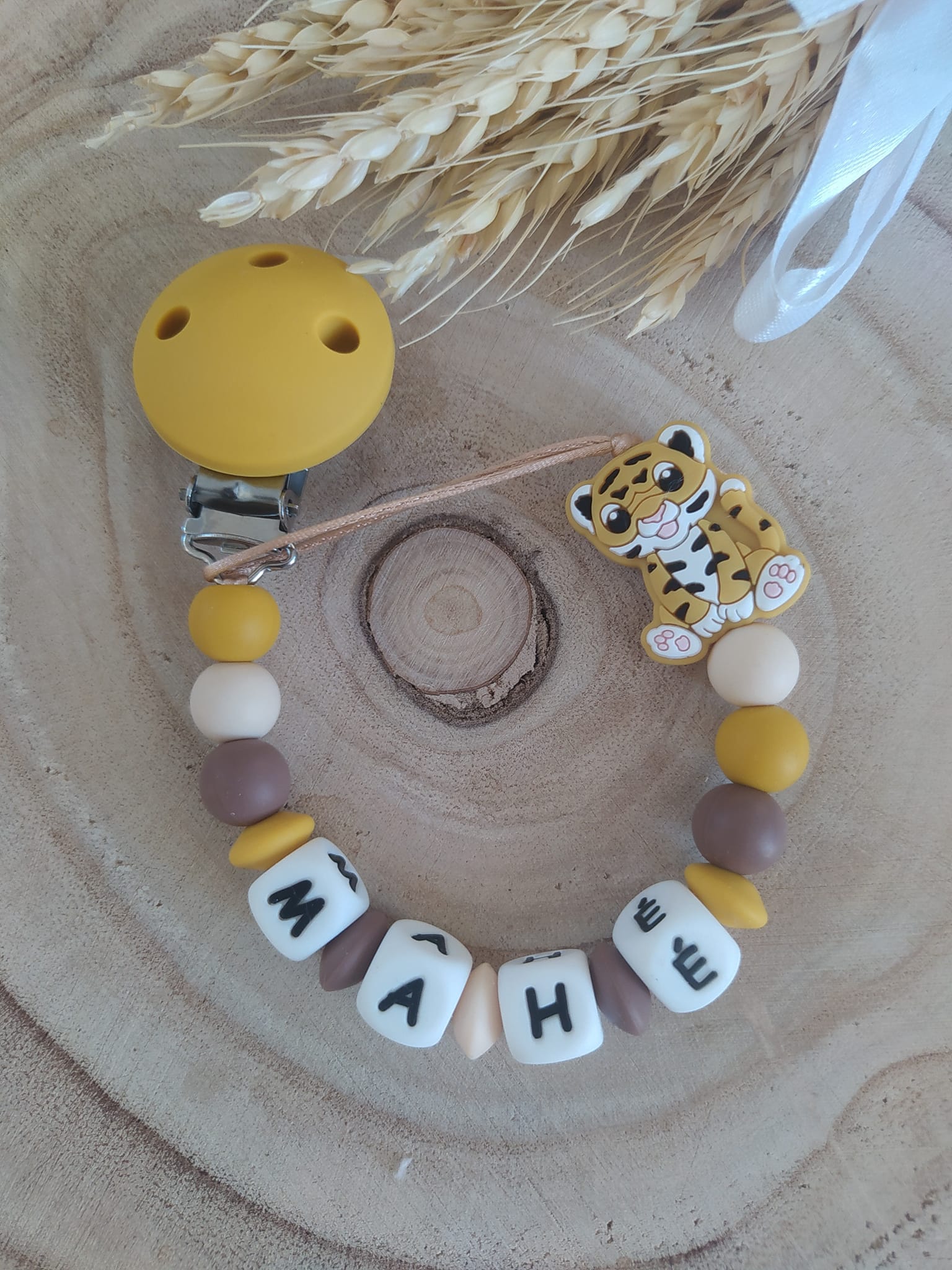 Attache tétine silicone tigre personnalisé