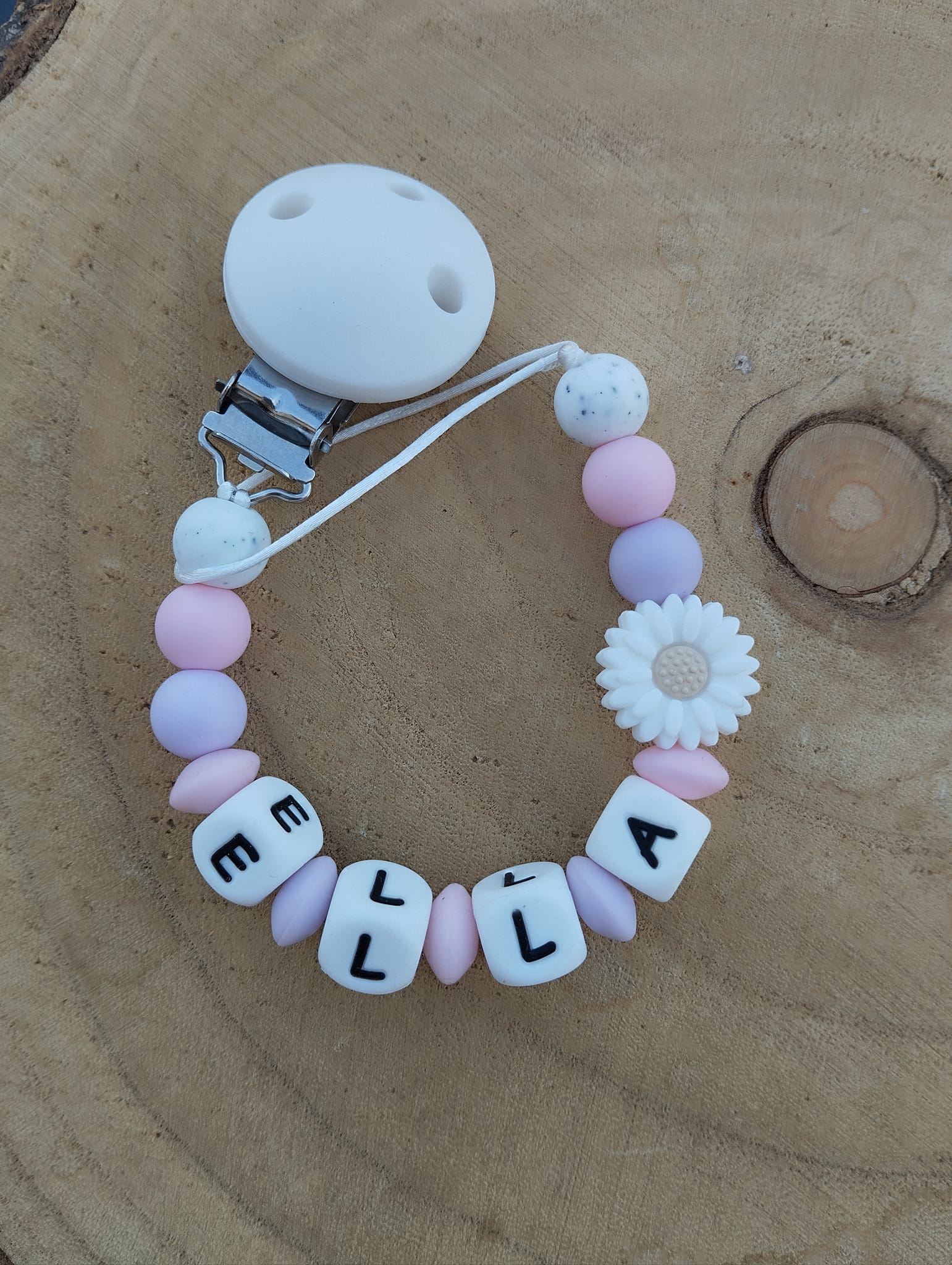 Attache tétine nœud marguerite silicone personnalisé
