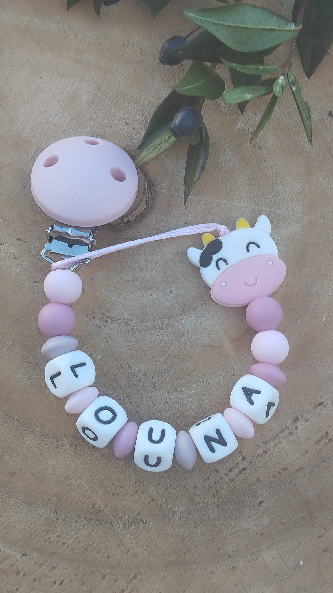 Attache tétine personnalisé silicone vache