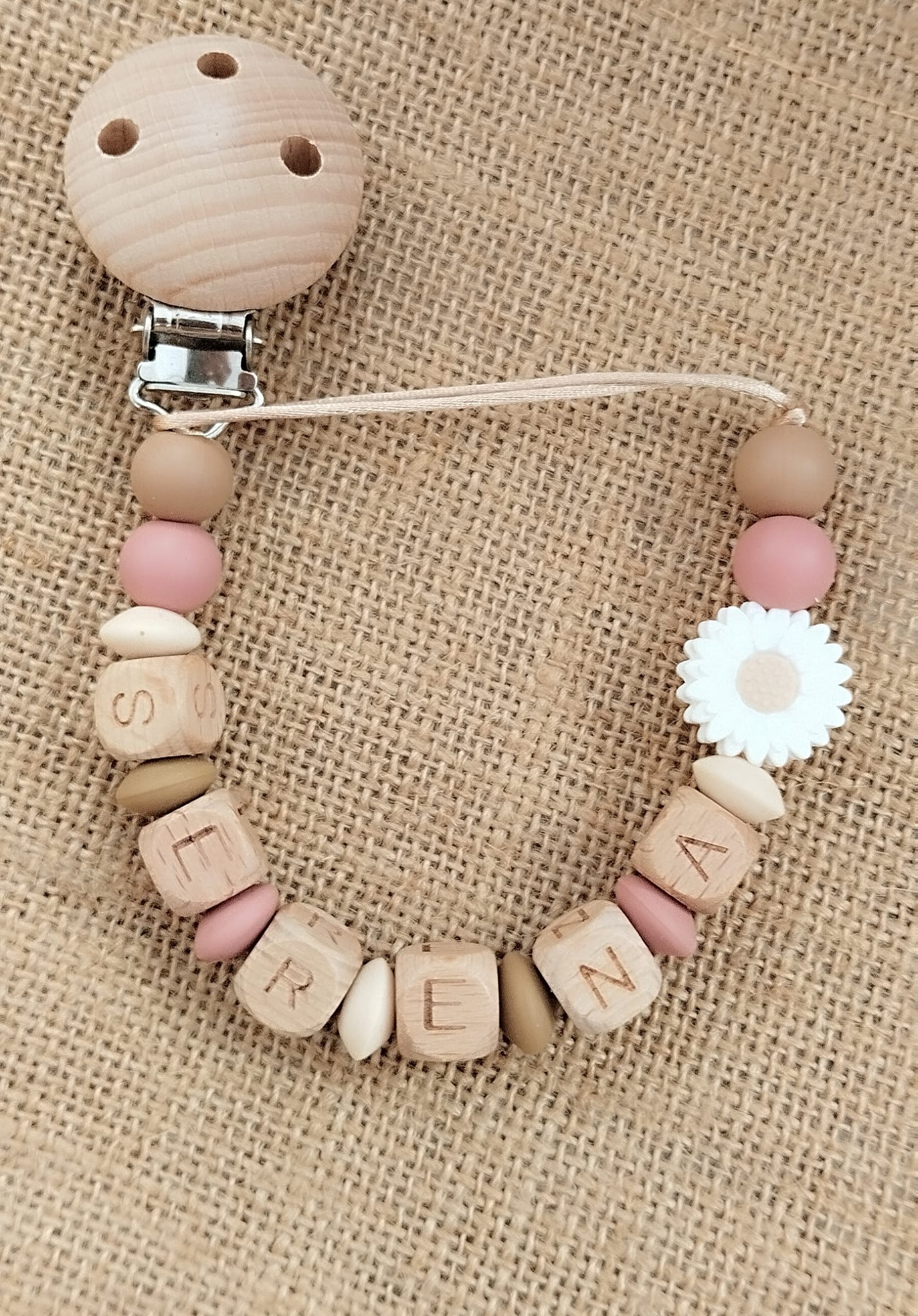 Attache tétine silicone marguerite blanche