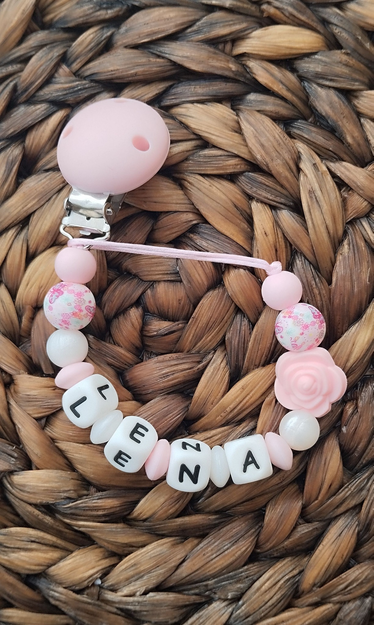 Attache tétine personnalisée rose