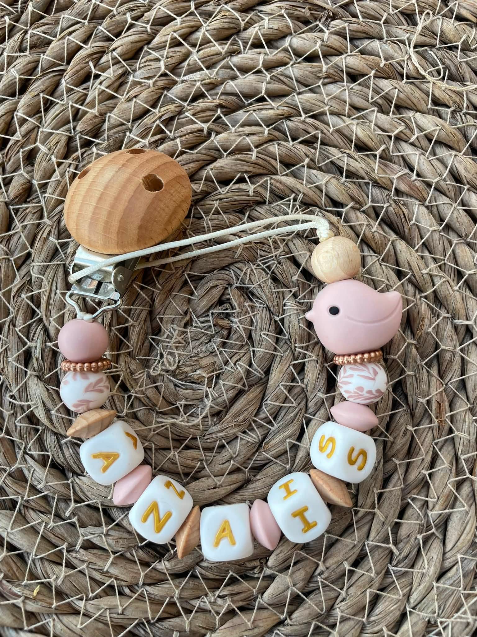 Attache tétine personnalisée oiseau